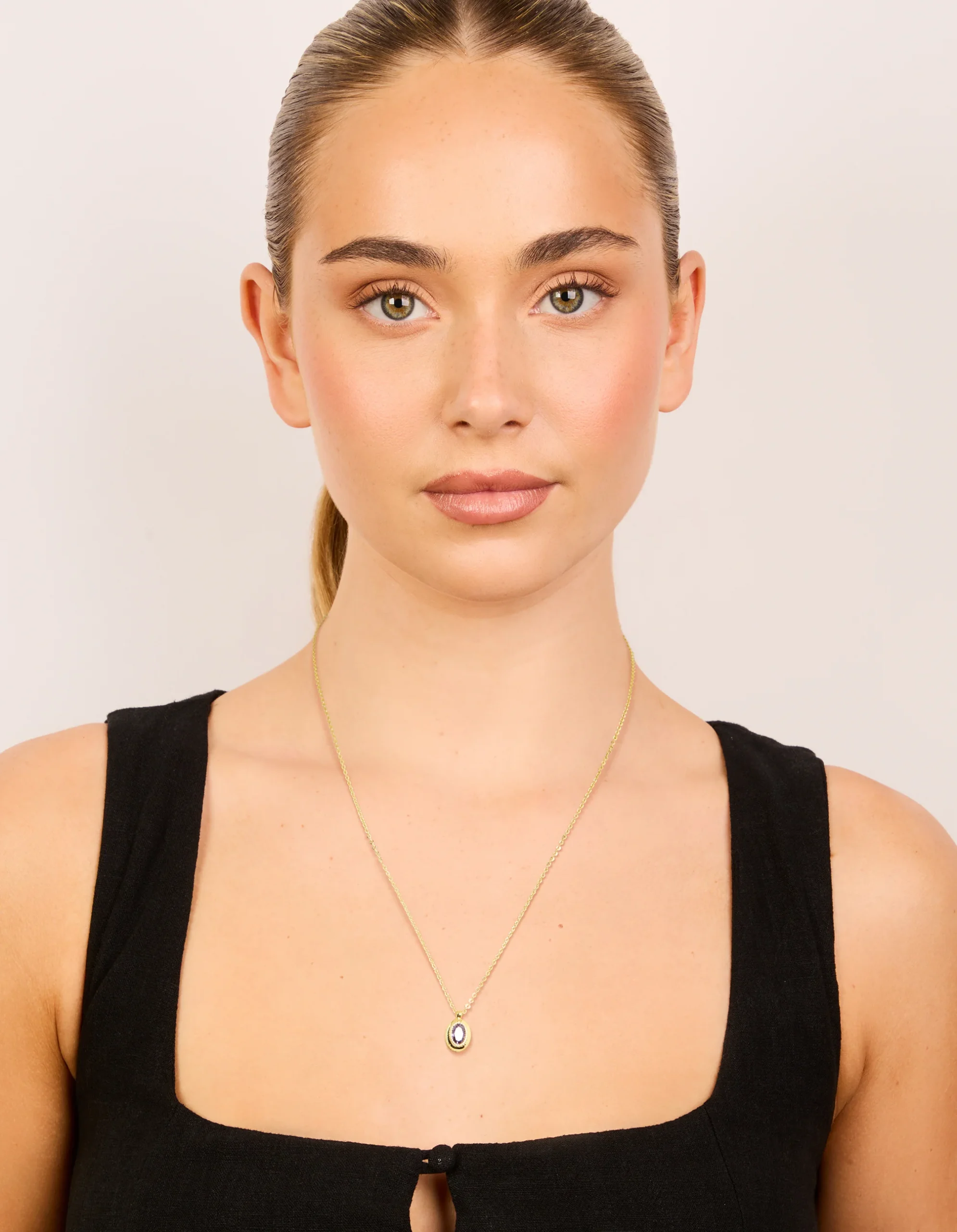 Gold Plated Brass Light Amethyst Cubic Zirconia June Birthstone Necklace