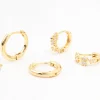Gold Plated Brass Pave Star & Butterfly Earrings 4-Pack