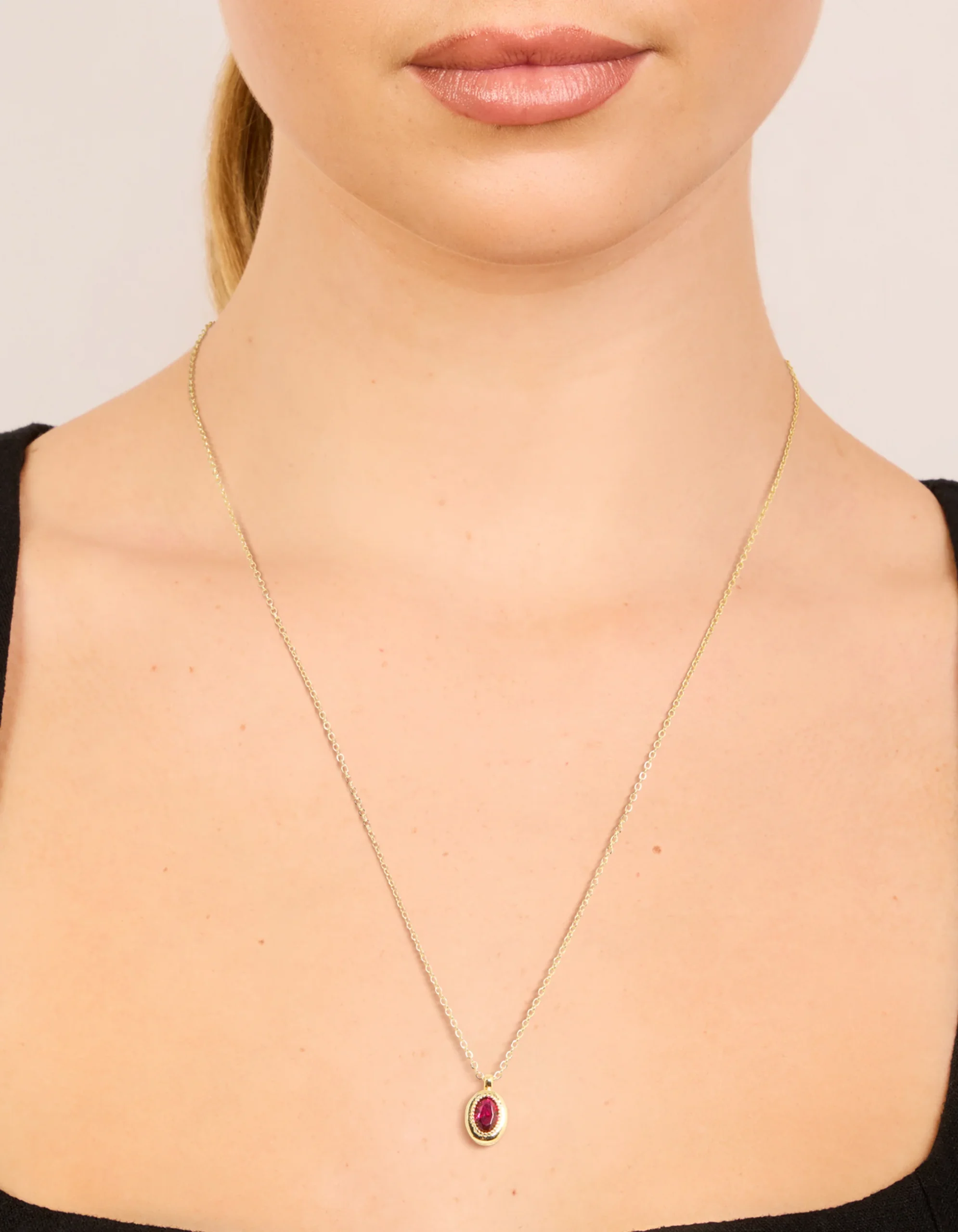 Gold Plated Brass Ruby Cubic Zirconia July Birthstone Necklace