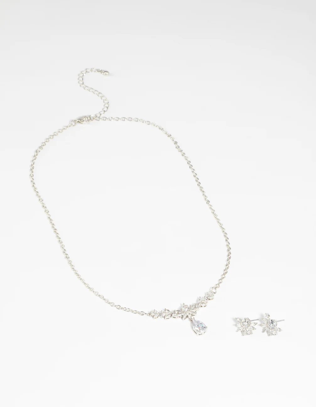 Diamond Simulant Flower Necklace & Earrings Set