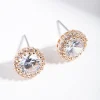 Diamond Simulant Gold Rounded Stud Earrings