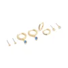 Gold Plated Brass Sapphire Cubic Zirconia September Birthstone Earrings 4-Pack