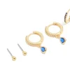 Gold Plated Brass Sapphire Cubic Zirconia September Birthstone Earrings 4-Pack