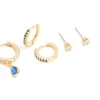 Gold Plated Brass Sapphire Cubic Zirconia September Birthstone Earrings 4-Pack