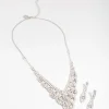 Diamond Simulants Silver Fancy Statement Earrings & Necklace Set