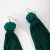 Emerald Green Plait Ball Tassel Earrings