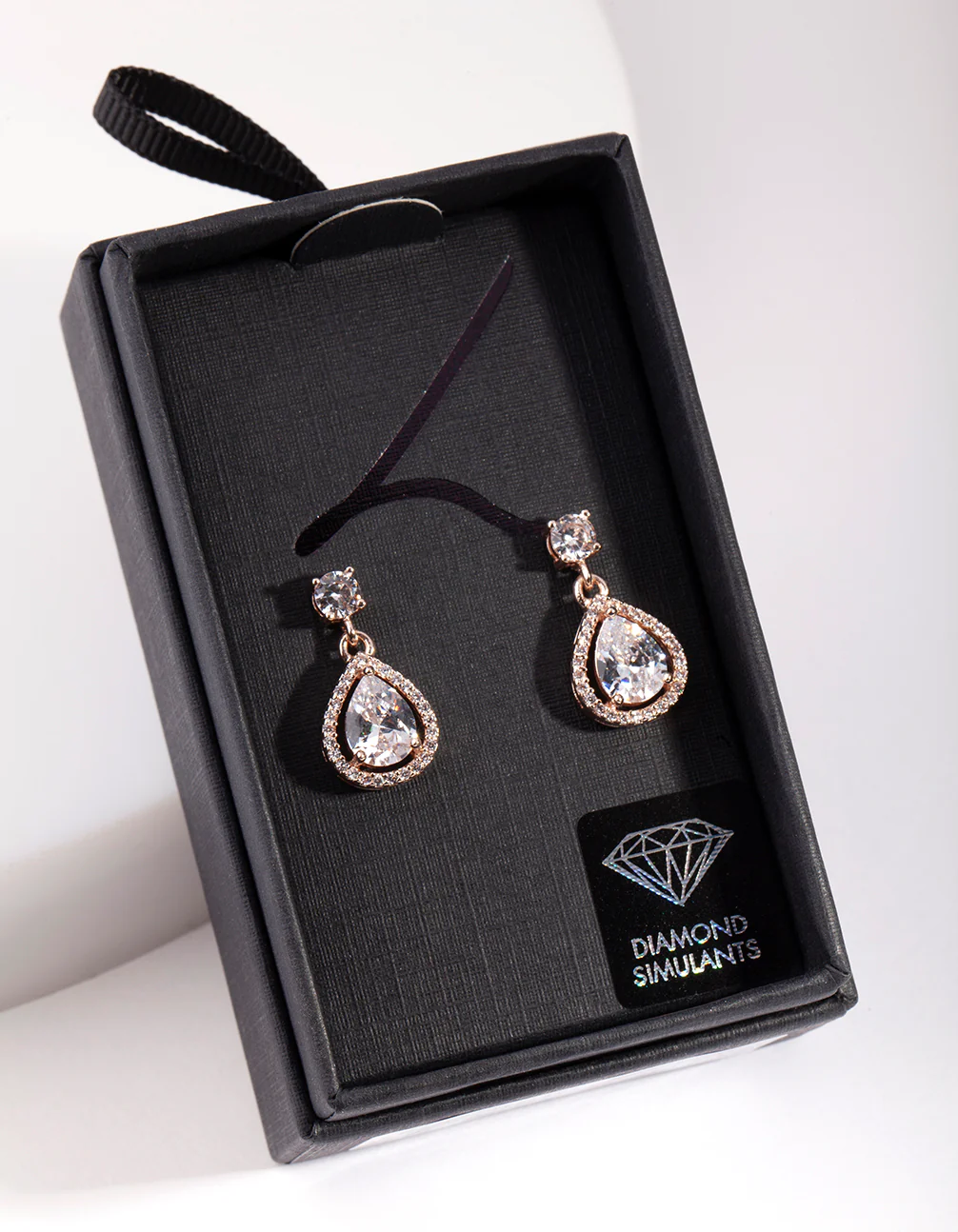 3190-encircled-mini-diamond-simulant-pear-drop-earrings-1.webp Encircled Mini Diamond Simulant Pear Drop Earrings