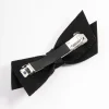 Fabric Black & Silver Diamante Bow Barette Clip