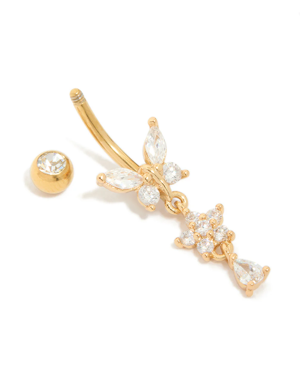 32-gold-plated-titanium-cubic-zirconia-butterfly-flower-belly-bar-3.webp Gold Plated Titanium Cubic Zirconia Butterfly & Flower Belly Bar