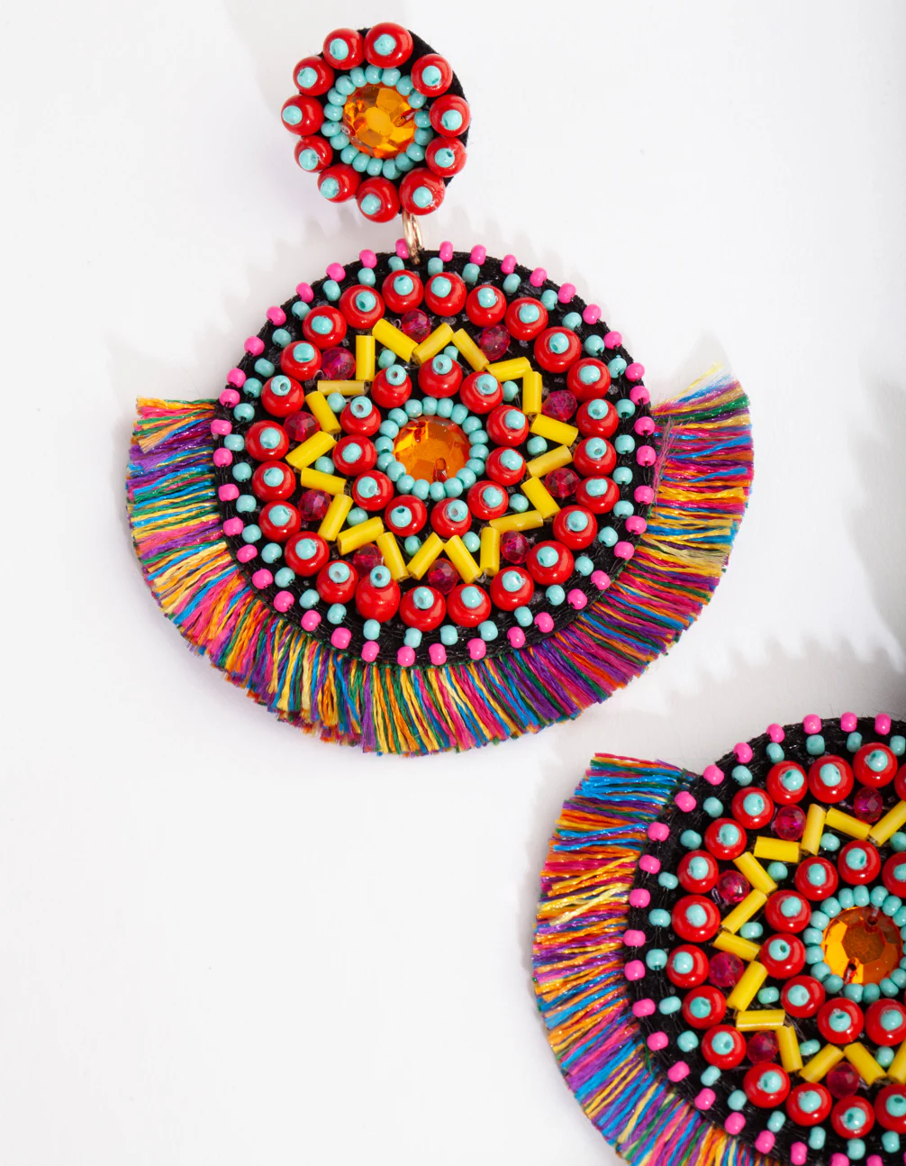 3203-fabric-bright-disc-tassel-earrings-2.webp Fabric Bright Disc Tassel Earrings