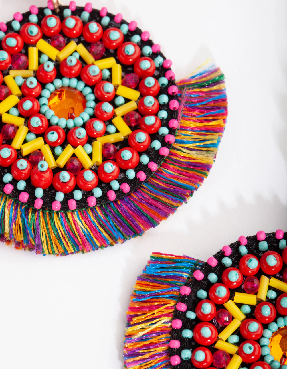 3203-fabric-bright-disc-tassel-earrings-3.webp Fabric Bright Disc Tassel Earrings