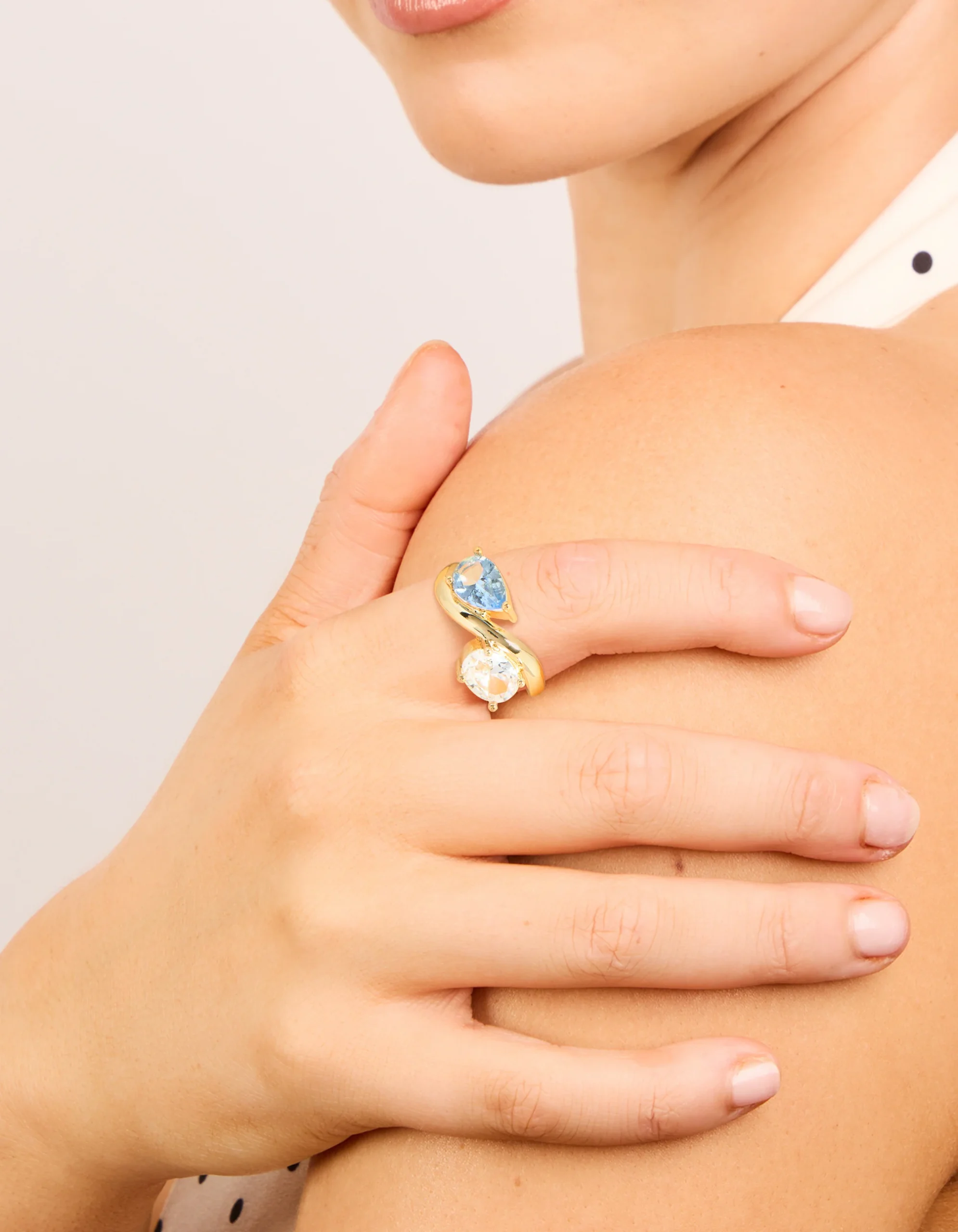Gold Plated Clear & Blue Cubic Zirconia Ring