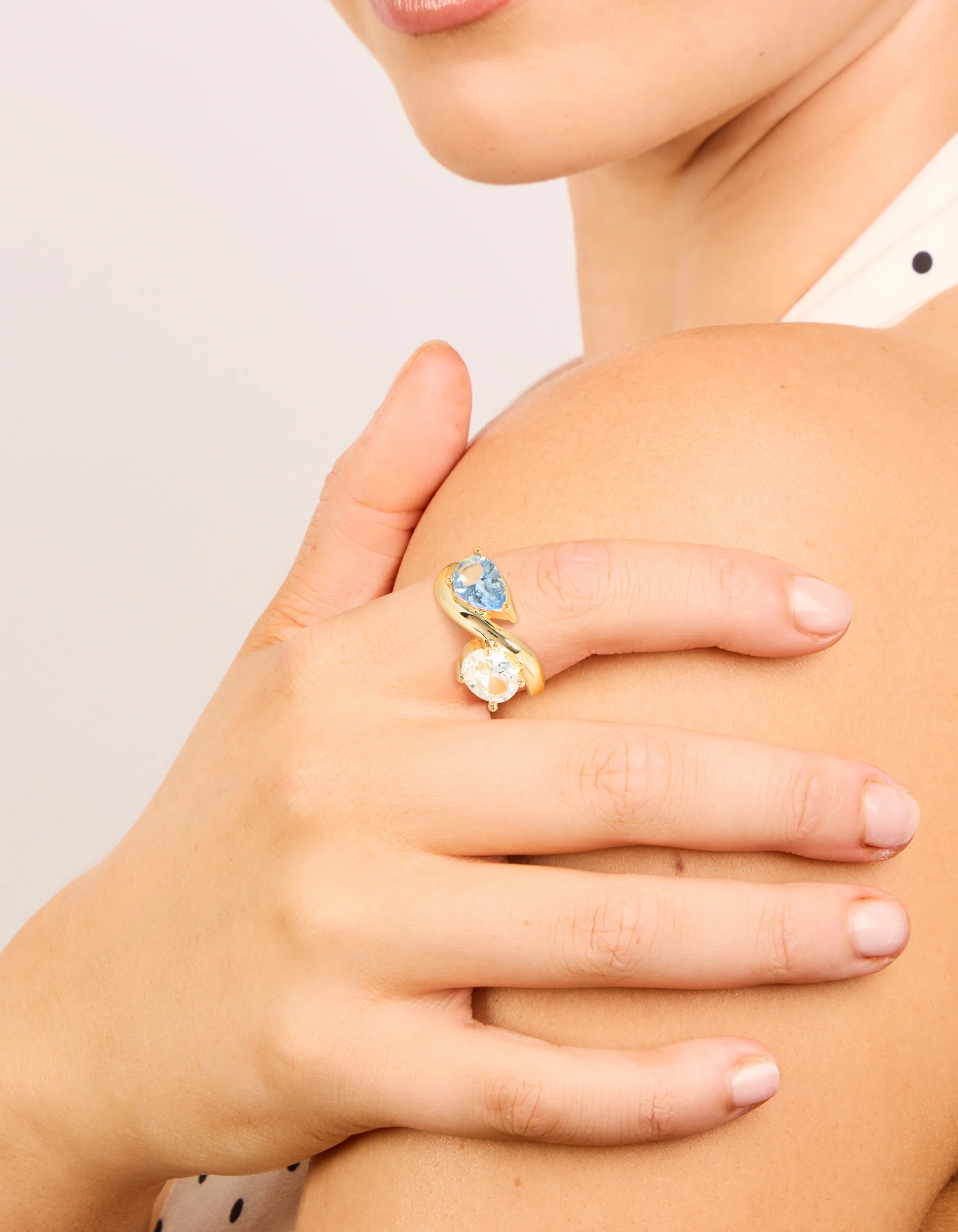 Gold Plated Clear & Blue Cubic Zirconia Ring