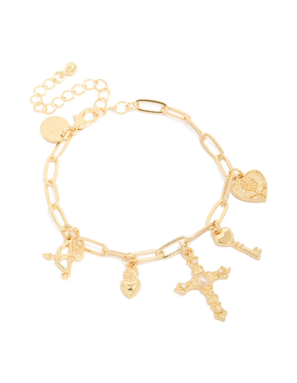 Gold Plated Cross & Heart Charms Bracelet