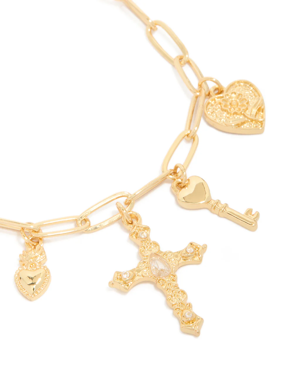 Gold Plated Cross & Heart Charms Bracelet