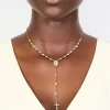 Gold Plated Cubic Zirconia & Pearl Rosary Necklace