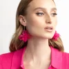 Fuchsia Frosted Flower Drop Earrings