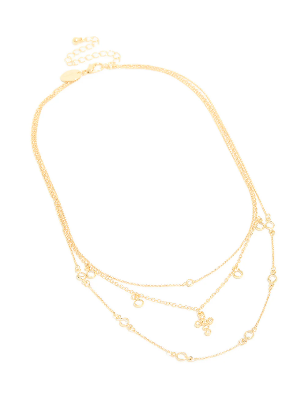 332-gold-plated-cubic-zirconia-bezel-cross-layered-necklace-2.webp Gold Plated Cubic Zirconia Bezel & Cross Layered Necklace