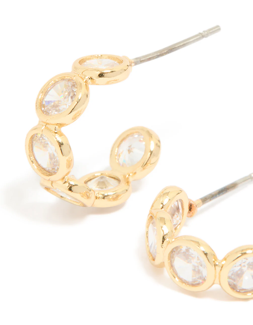 Gold Plated Cubic Zirconia Bezel Huggie Earrings