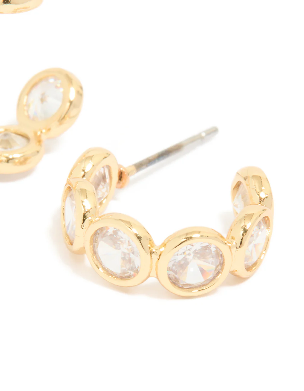 Gold Plated Cubic Zirconia Bezel Huggie Earrings