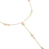 Gold Plated Cubic Zirconia Bezel Set Cross Rosary Necklace