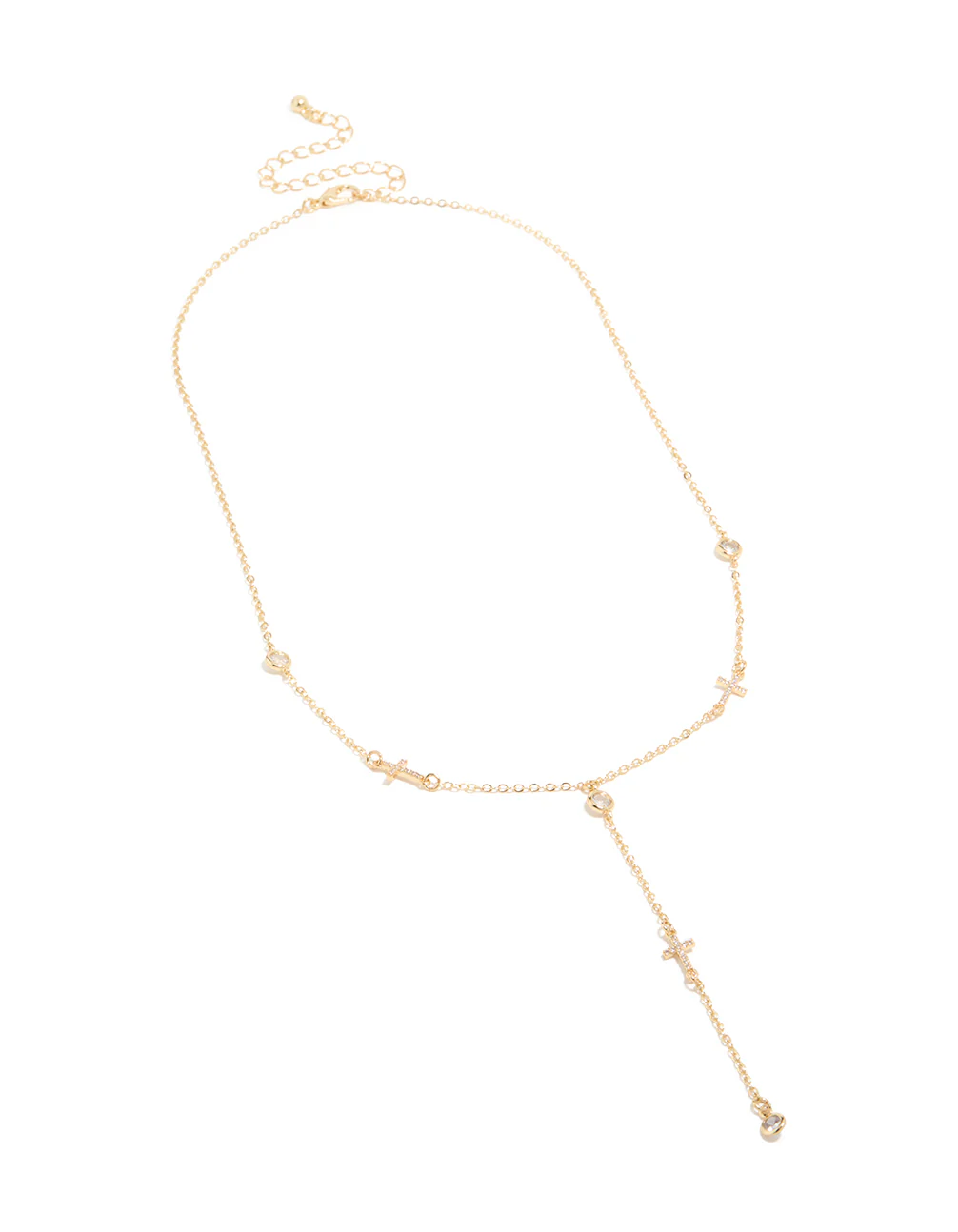 Gold Plated Cubic Zirconia Bezel Set Cross Rosary Necklace