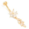 Gold Plated Titanium Cubic Zirconia Flower Vine Belly Bar