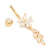 Gold Plated Titanium Cubic Zirconia Flower Vine Belly Bar