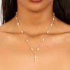 Gold Plated Cubic Zirconia Cross & Pearl Necklace