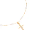 Gold Plated Cubic Zirconia Cross & Pearl Necklace