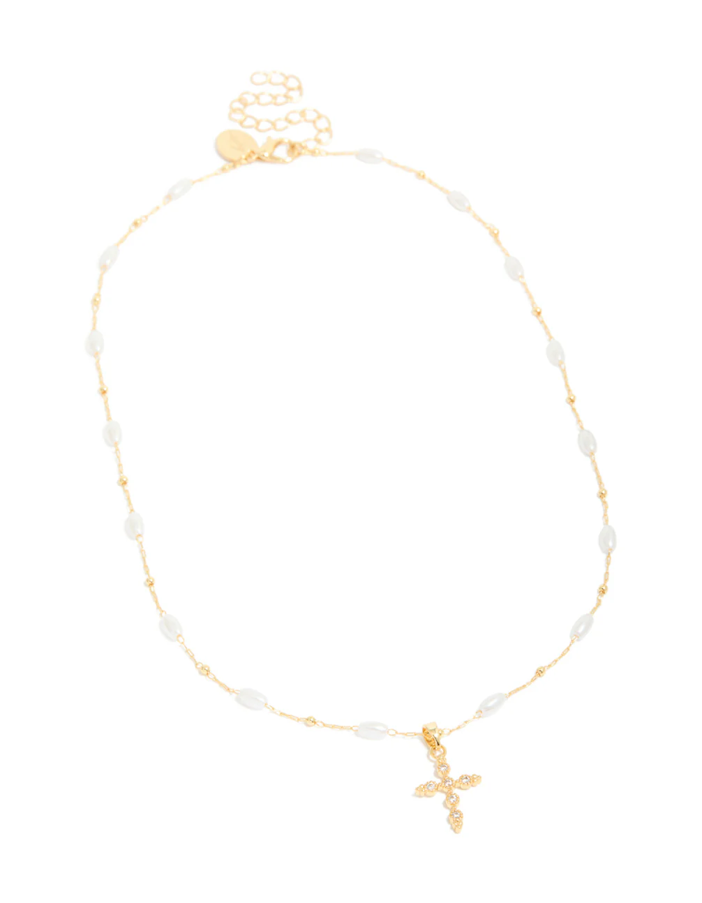 Gold Plated Cubic Zirconia Cross & Pearl Necklace