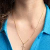 Gold Plated Cubic Zirconia Cross Chain Necklace