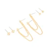 Gold Plated Cubic Zirconia Double Chain & Stud Stacker Earrings 3-Pack