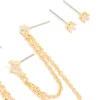 Gold Plated Cubic Zirconia Double Chain & Stud Stacker Earrings 3-Pack