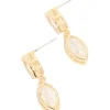 Gold Plated Cubic Zirconia Double Oval Bezel Drop Earrings