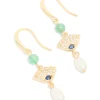 Gold Plated Cubic Zirconia Evil Eye Freshwater Pearl Drop Earrings