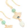 Gold Plated Cubic Zirconia Evil Eye Freshwater Pearl Drop Earrings