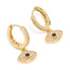 Gold Plated Cubic Zirconia Evil Eye Huggie Drop Earrings