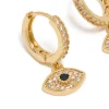 Gold Plated Cubic Zirconia Evil Eye Huggie Drop Earrings