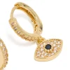 Gold Plated Cubic Zirconia Evil Eye Huggie Drop Earrings