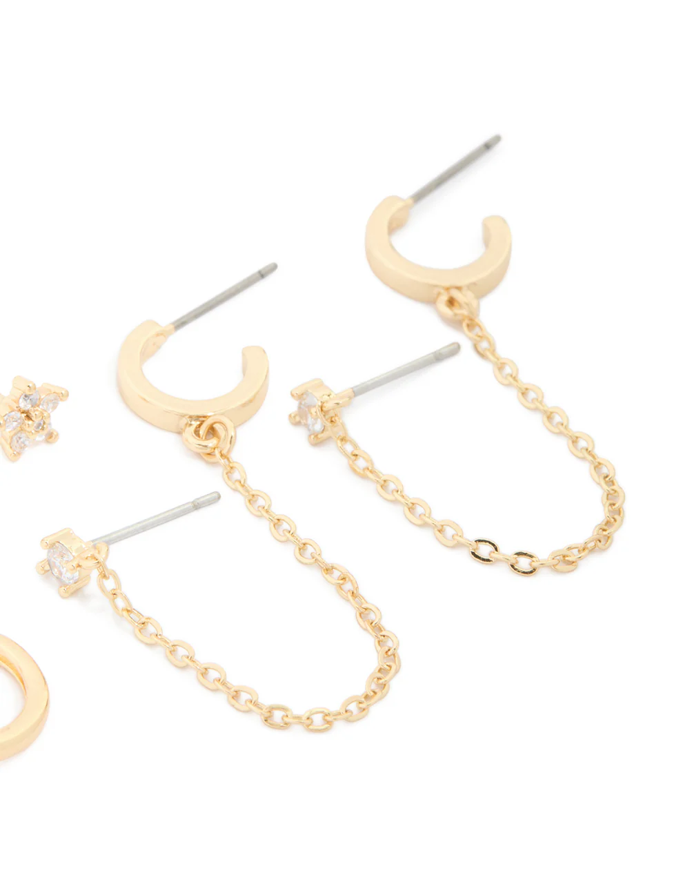 350-gold-plated-cubic-zirconia-flower-chain-mixed-earrings-4-pack-3.webp Gold Plated Cubic Zirconia Flower Chain & Mixed Earrings 4-Pack