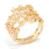 Gold Plated Cubic Zirconia Flower Triple Layer Ring
