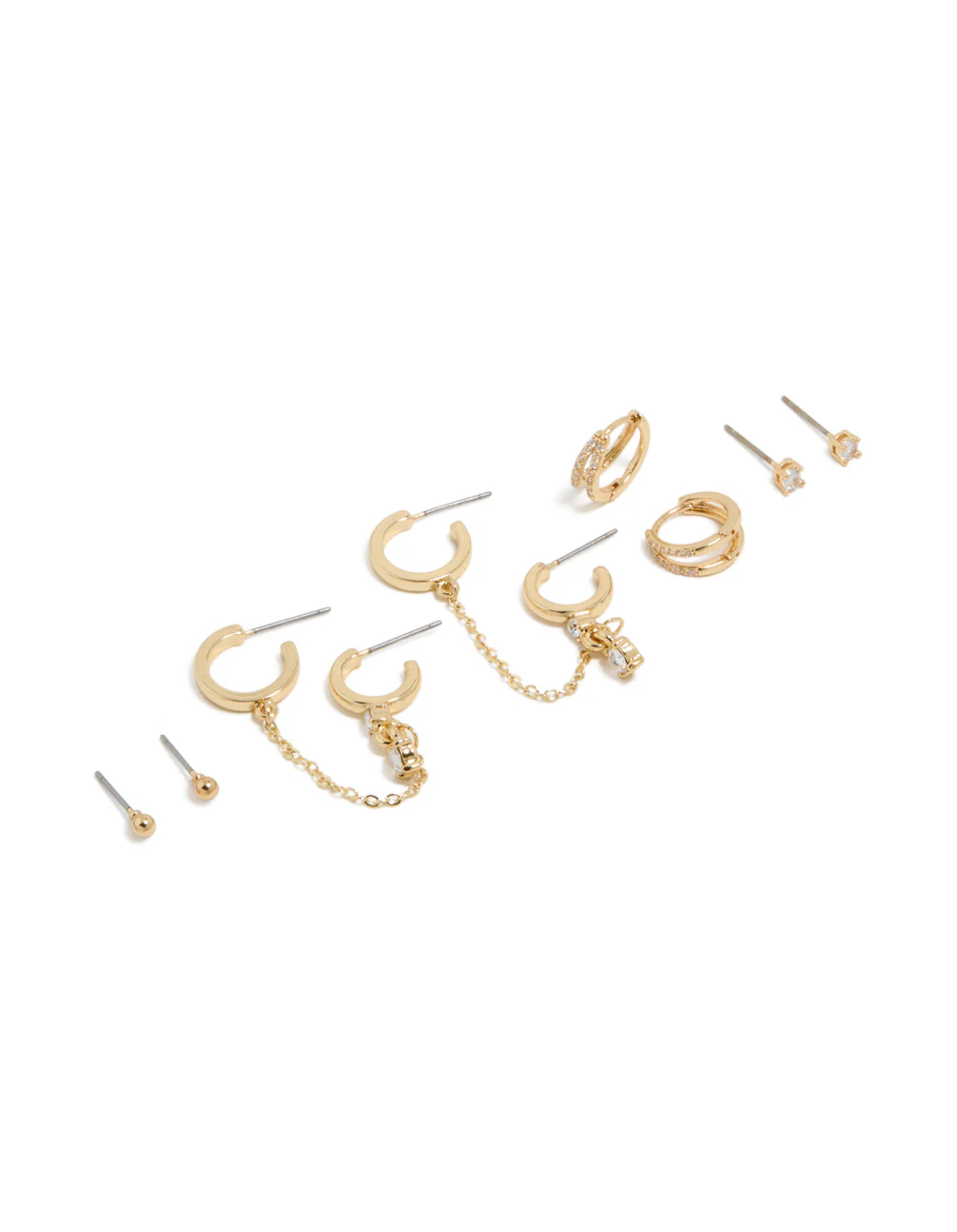 Gold Plated Cubic Zirconia Huggie & Chain Earrings 5-Pack