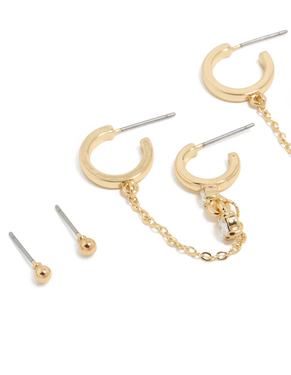 357-gold-plated-cubic-zirconia-huggie-chain-earrings-5-pack-2.webp Gold Plated Cubic Zirconia Huggie & Chain Earrings 5-Pack