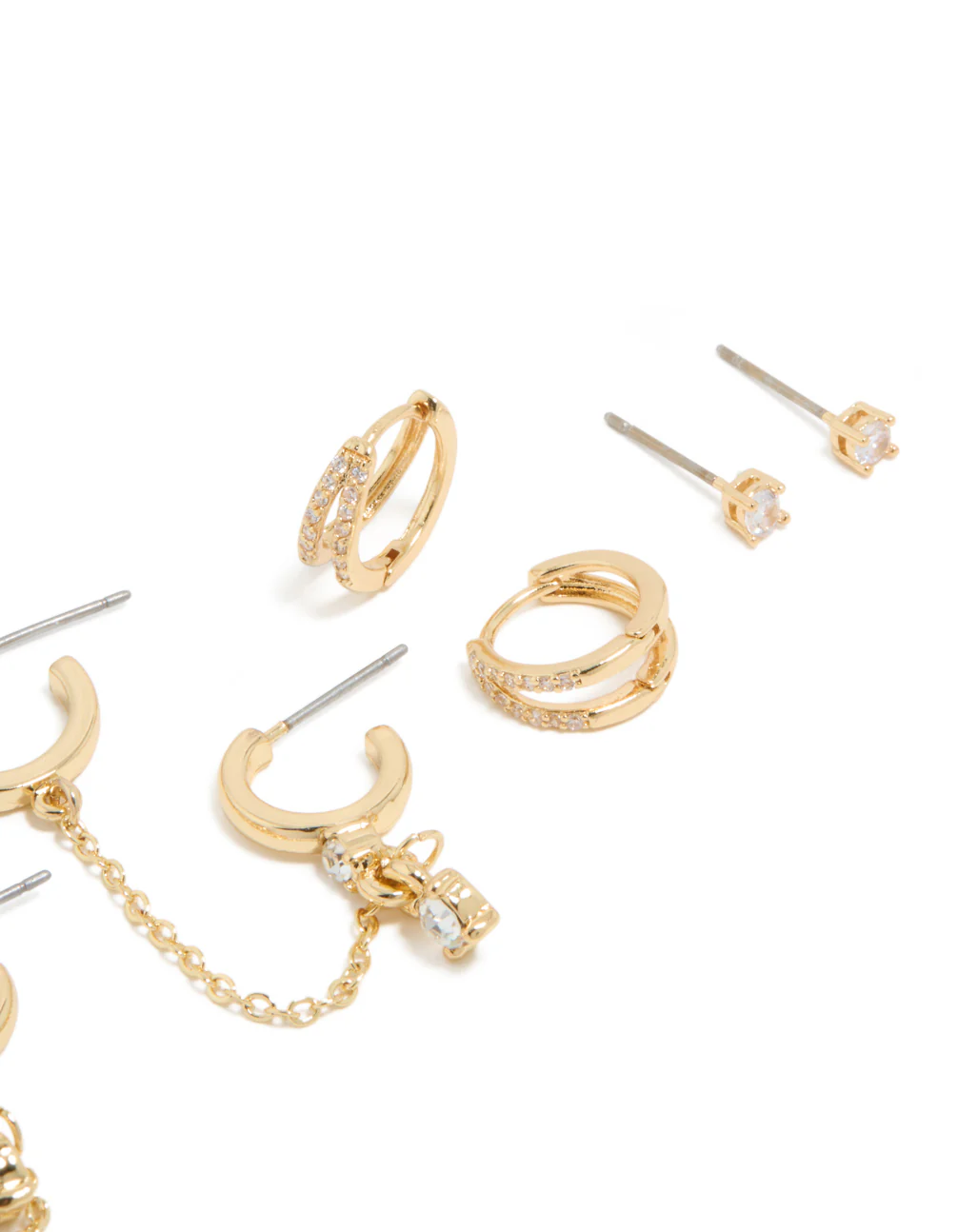 357-gold-plated-cubic-zirconia-huggie-chain-earrings-5-pack-3.webp Gold Plated Cubic Zirconia Huggie & Chain Earrings 5-Pack