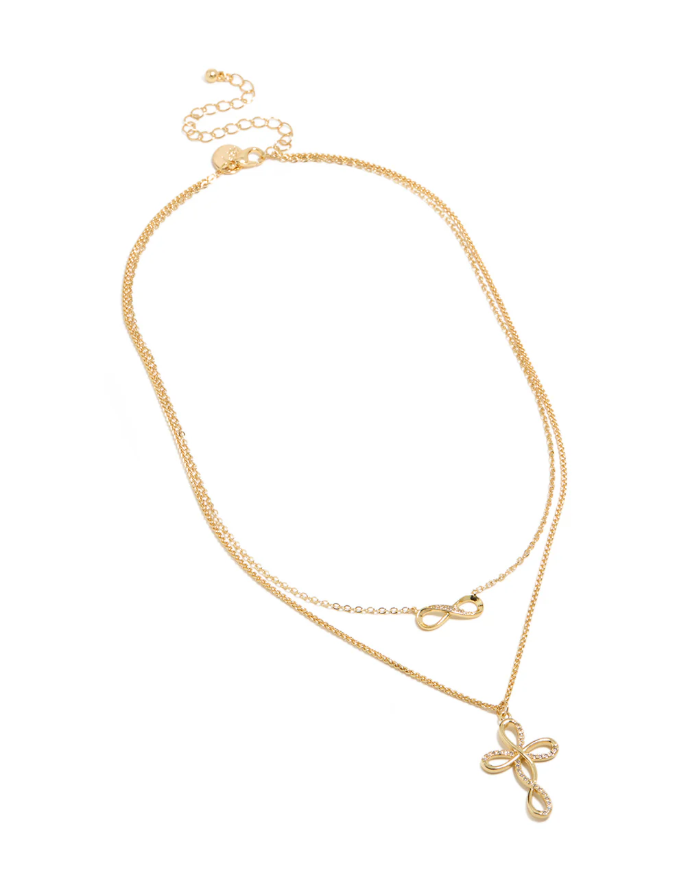 359-gold-plated-cubic-zirconia-infinity-cross-layered-necklace-2.webp Gold Plated Cubic Zirconia Infinity & Cross Layered Necklace