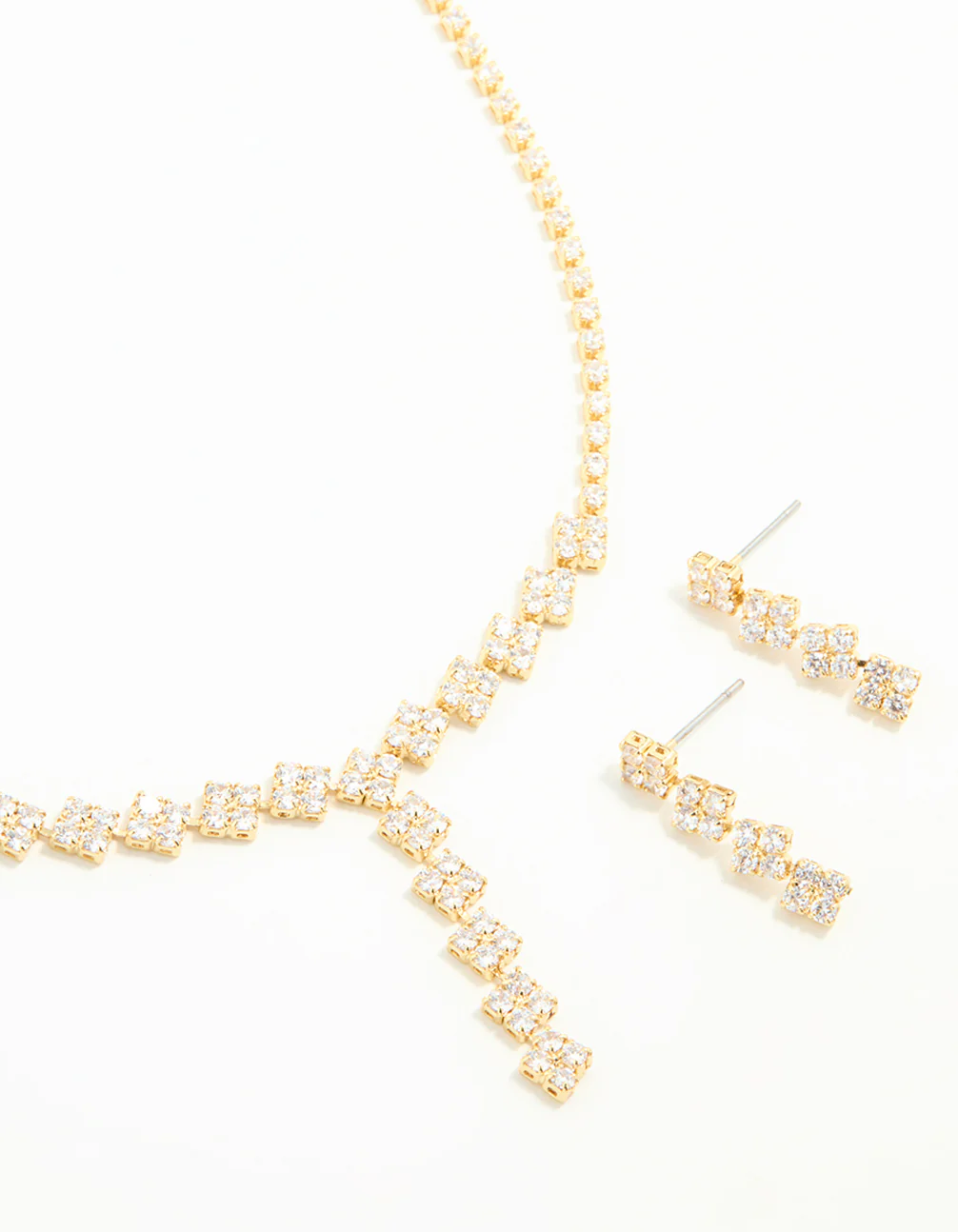 Gold Plated Cubic Zirconia Necklace & Drop Earrings Set