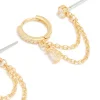Gold Plated Cubic Zirconia Pear Layered Chain Huggie Earrings