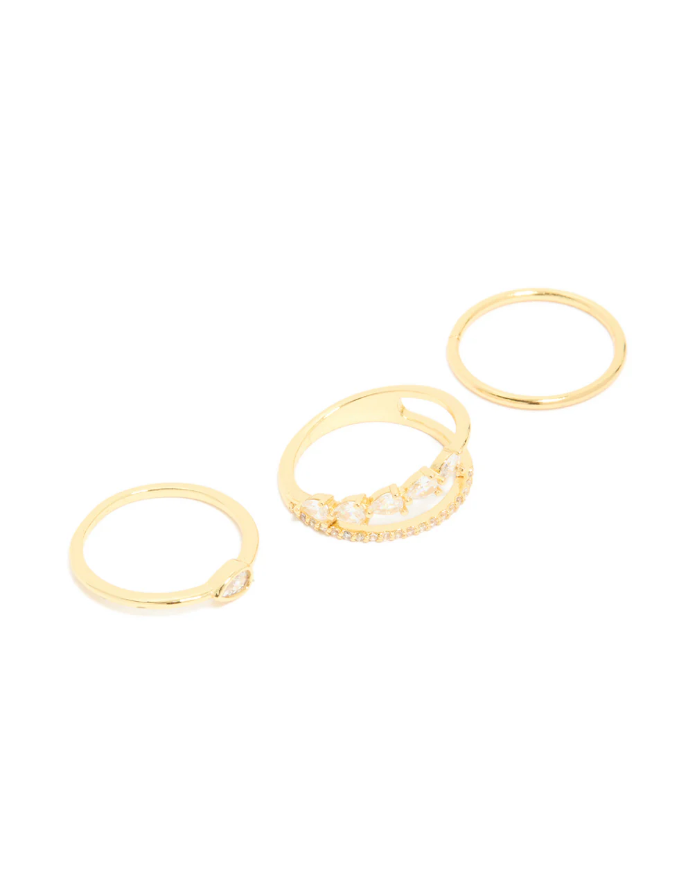Gold Plated Cubic Zirconia Teardrop & Band Rings 3-Pack