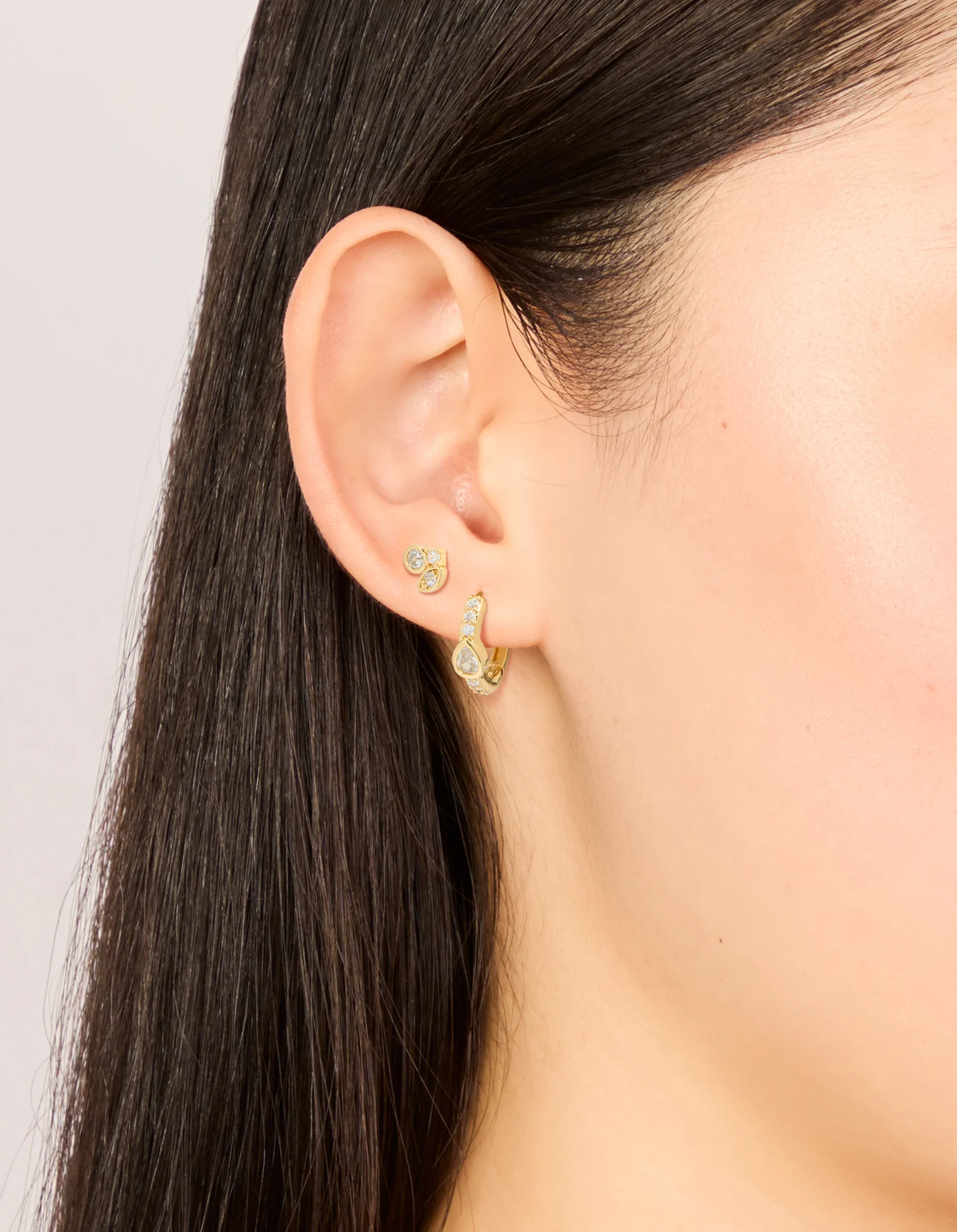 Gold Plated Cubic Zirconia Trio Stud & Huggie Earrings 2-Pack